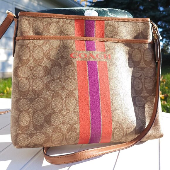 Coach Varsity Stripe Signature Bag Messenger Cross Body Bag - Picture 1 of 9